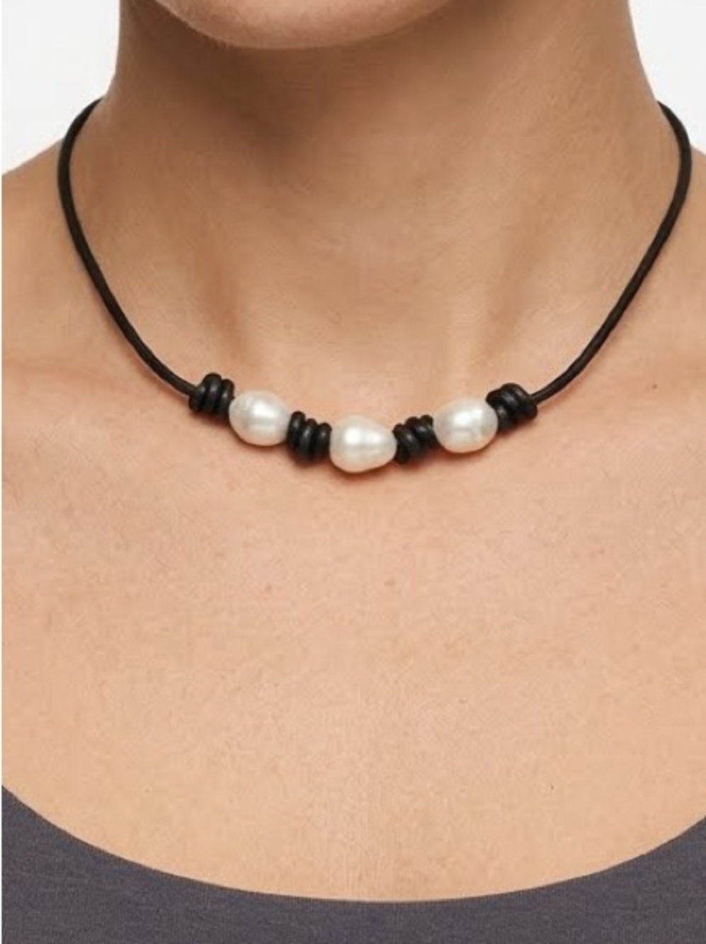 Sundance Black Leather Genuine Authentic Pearl Choker Boho Necklace NEW